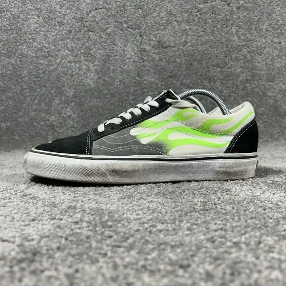 Vans Old Skool Flames Mens Size 9.5 Black White Green Athletic Skate Shoes Used - Picture 6 of 12